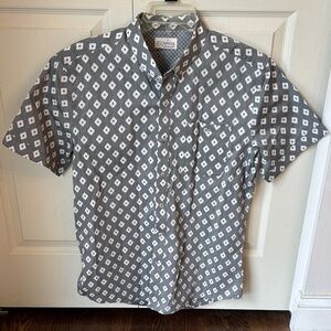 7 Diamonds men’s geometric Patterned 100% cotton button down Shirt Med Summer